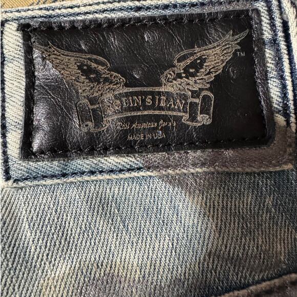 Robin's Jean Slim Long Flap Coated Distressed Crystal Jeans Mens Size 42 - Picture 15 of 15